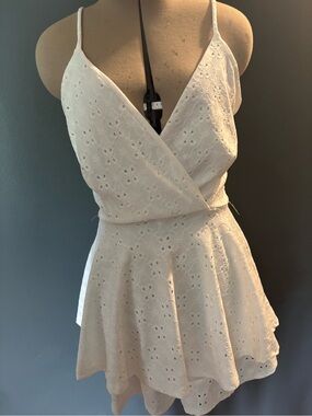 White Eyelet Wrap Mini jumpsuit